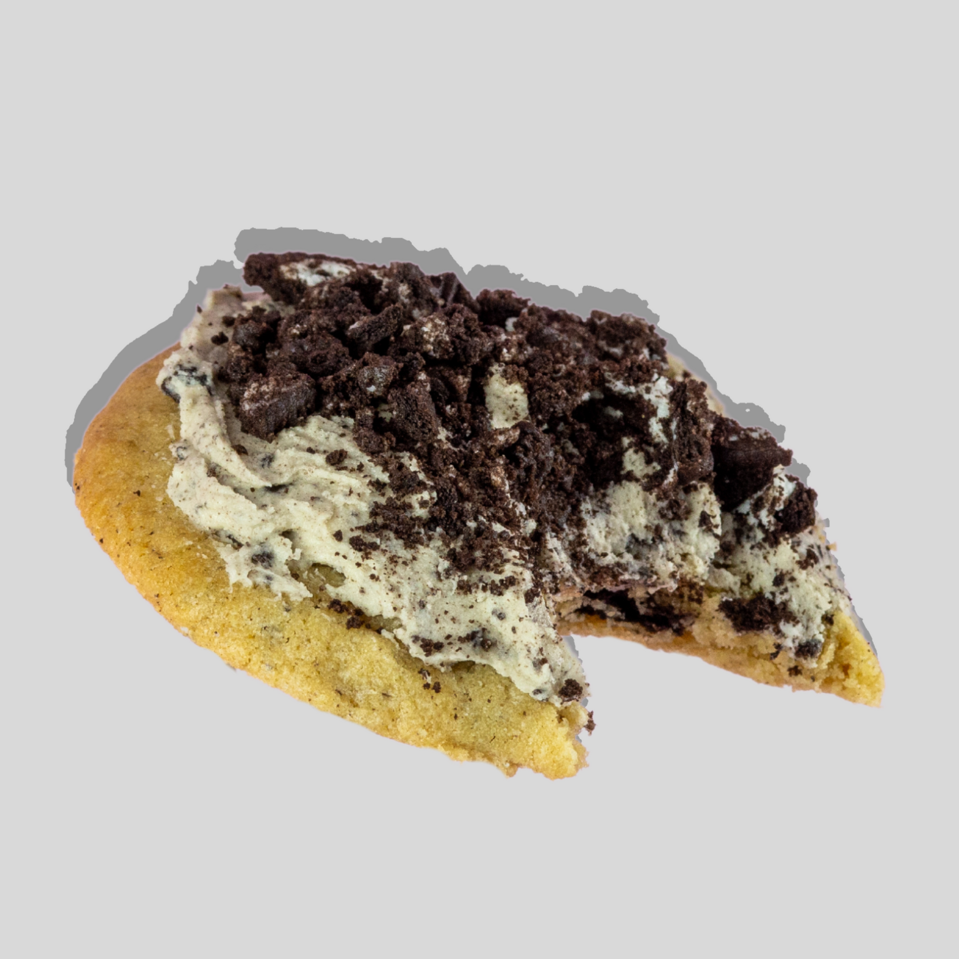 Cookies n Cream Cookie with Oreo and white chocolate chip base topped with Oreo buttercream and crushed Oreos.
